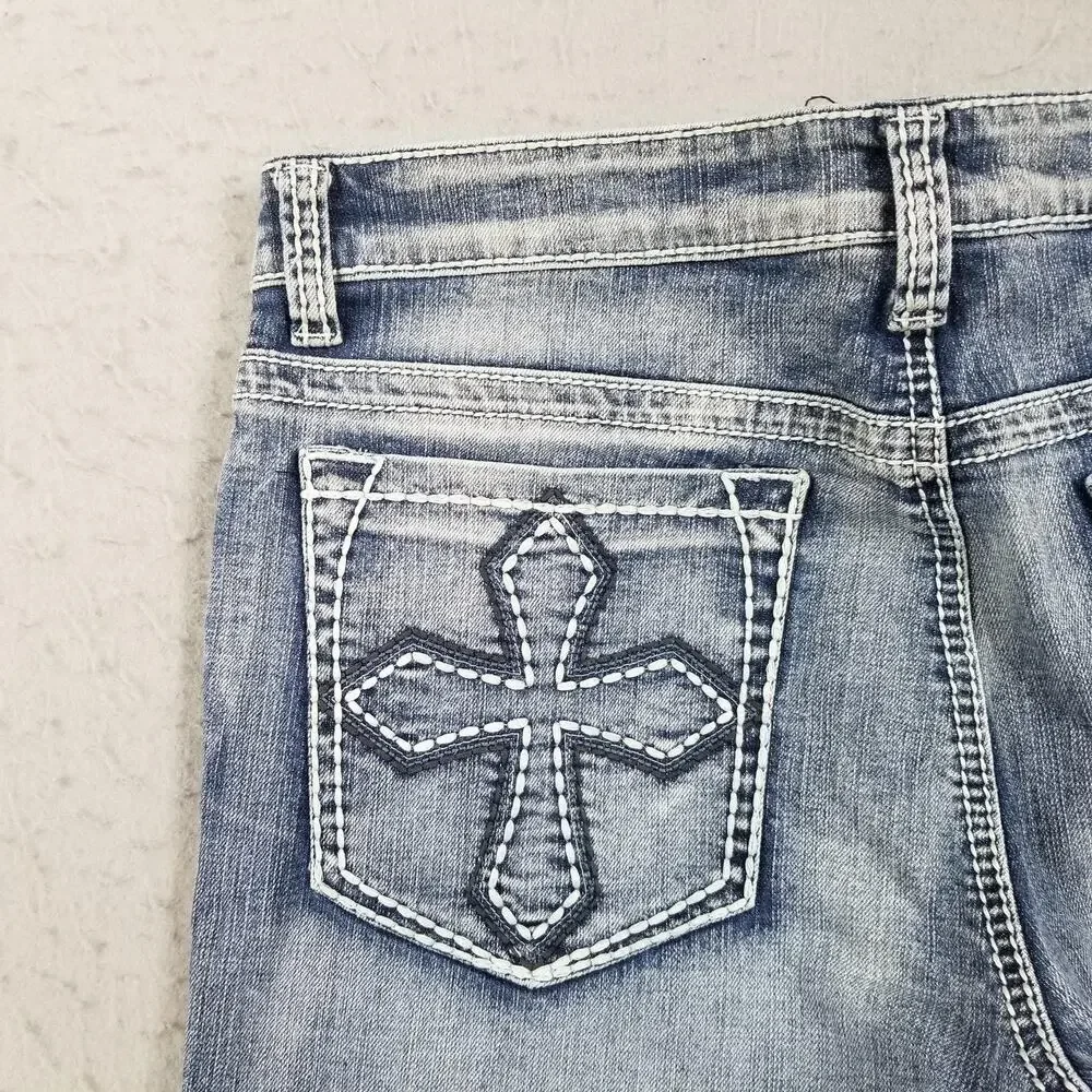 Helix Slim Straight Jeans Mens 33x30 Blue Medium Wash‎ Distressed Denim Pants